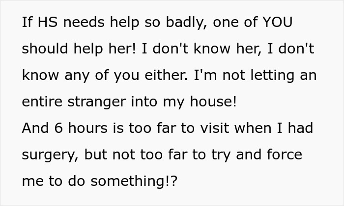 Text excerpt discussing refusal to help a half-sister who showed up asking to be taken in after 17 years. Text excerpt discussing refusal to help a half-sister who showed up asking to be taken in after 17 years.