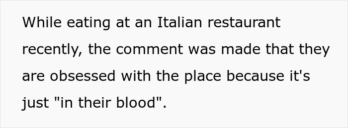 Text excerpt discussing a comment about obsession being linked to genetic heritage during inlaws day conversation. - 5