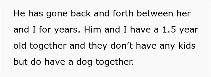 Text about boyfriend's ex-gf and current relationship details, mentioning house, bathroom, and phone charge.