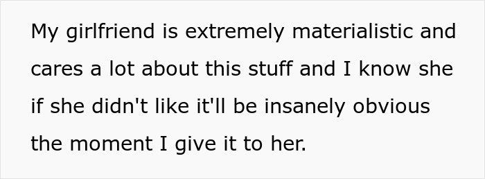 Text conversation discussing a girlfriend’s materialistic nature and a small proposal ring from her perspective. Text conversation discussing a girlfriend’s materialistic nature and a small proposal ring from her perspective.