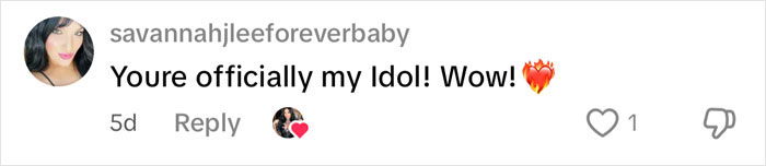 Comment from user savannahjleeforeverbaby expressing admiration by calling someone their idol with a fire emoji.