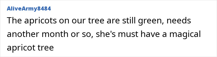 Screenshot of a comment discussing apricots with a sarcastic tone, linked to Meghan Markle fruit-picking photo fraud claims.