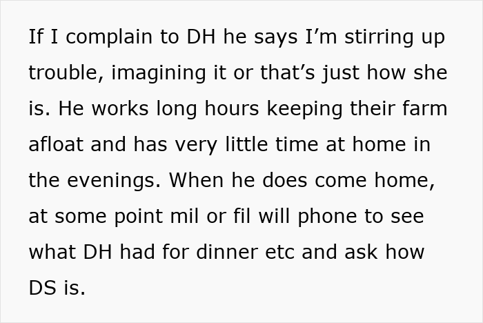 Text excerpt showing a woman discovering her husband secretly texting his mother about family matters and lies.