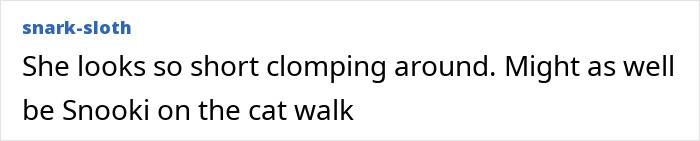 Comment criticizing a runway walk, comparing the style to a clumsy, short walk at Paris Fashion Week. Comment criticizing a runway walk, comparing the style to a clumsy, short walk at Paris Fashion Week.