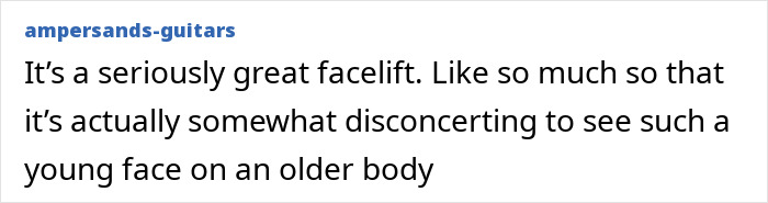 Comment mentioning skeleton Barbie leg and a disconcerting facelift showing a young face on an older body.