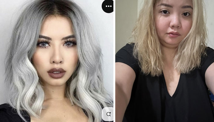 Before and after photos showing dramatic salon glow-up results that led to unexpected disappointment and breakdowns.