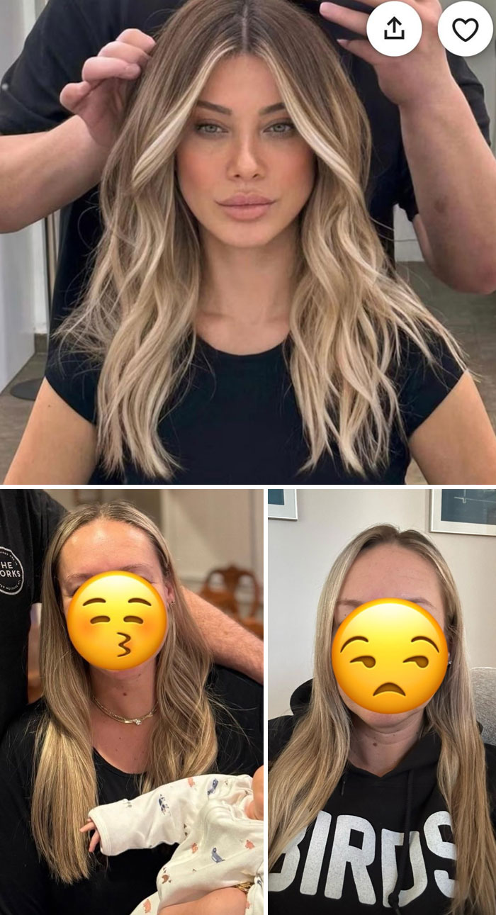 Three women show hair salon glow-up results with varying reactions, highlighting salon makeover breakdown moments.