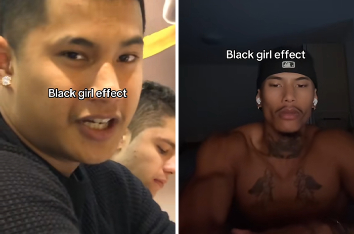 Before and after photos showing the transformation of men who married a Black woman with visible style changes.