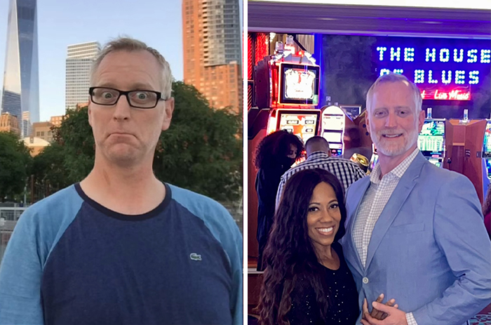 Before and after photos of a man who married a Black woman, showing lifestyle and appearance transformation.