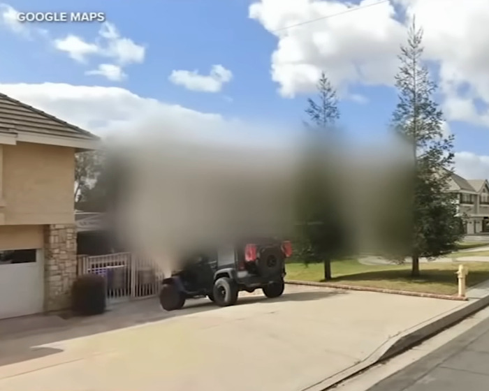 Suburban street with houses blurred on Google Maps as people blur their homes, a trend that could be risky according to experts.