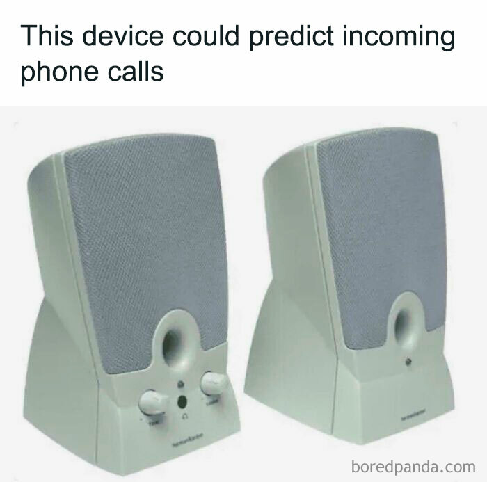 Old computer speakers shown as a cringy joke about boomers and internet phone call predictions.