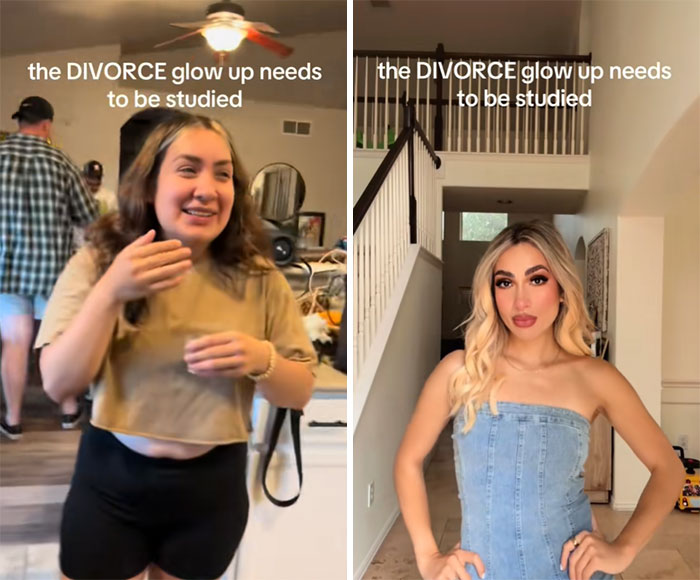 Before and after breakup glow-up comparison of a woman showing the transformation and confidence boost effect.