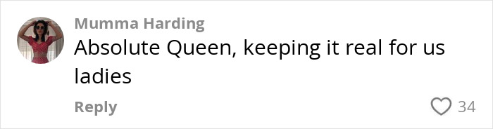 User comment praising Brooks Nader for normalizing period leaks, promoting understanding of women's experiences.