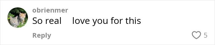 Comment praising Brooks Nader for normalizing period leaks, showing support and appreciation in a social media reply.