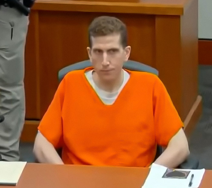Bryan Kohberger wearing an orange prison uniform during a courtroom hearing related to the Kaylee Goncalves massacre case. Bryan Kohberger wearing an orange prison uniform during a courtroom hearing related to the Kaylee Goncalves massacre case.