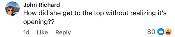 A Facebook comment questioning how a woman survived after holding on to a rising drawbridge she was told not to cross. A Facebook comment questioning how a woman survived after holding on to a rising drawbridge she was told not to cross.