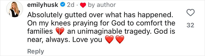 Comment expressing heartbreak and prayers for family of Travis Kelce's boss after Texas floods tragedy involving a young girl.