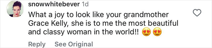 Comment praising Grace Kelly&rsquo;s granddaughter for reviving Grace Kelly&rsquo;s legendary look at a charity event.