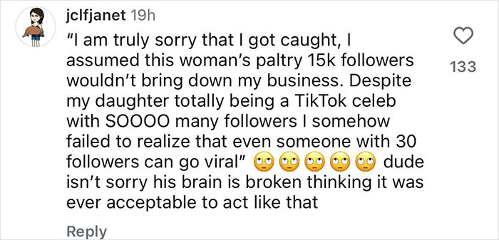 Screenshot of a social media comment discussing a chef and a micro influencer's follower count conflict.