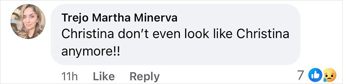 Screenshot of a social media comment expressing surprise about Christina Aguilera's appearance sparking health concerns. Screenshot of a social media comment expressing surprise about Christina Aguilera's appearance sparking health concerns.