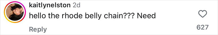 Instagram comment questioning the need for the Rhode belly chain amid the buzz around the bedazzled tampon accessory.