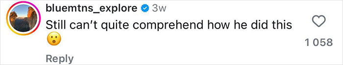 Instagram comment from user bluemtns_explore expressing disbelief with an astonished emoji on a record-breaking dive footage post.