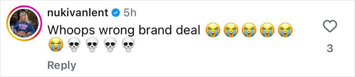 Comment on Instagram by user nukiyanlent with crying and skull emojis reacting to a brand deal controversy on Sydney Sweeney's American Eagle jeans ad. - 25