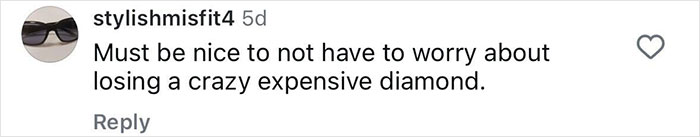 Comment on social media about Lauren Sanchez's 5 million dollar diamond ring being a risky expensive accessory.