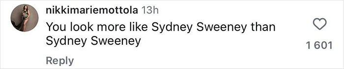Screenshot of a social media comment referencing Sydney Sweeney in relation to American Eagle jeans parody controversy. - 6
