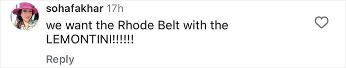 Social media comment demanding the Rhode Belt with LEMONTINI, related to the Bedazzled Tampon controversy.