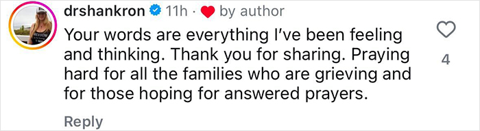 Comment expressing sympathy and prayers for families grieving the loss of girl in Texas floods involving family of Travis Kelce's boss.