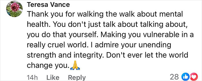 Comment praising Kate Middleton for her candid cancer confession and inspiring strength in a supportive message.