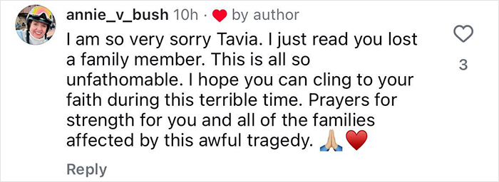 Comment expressing sorrow and prayers for the family of Travis Kelce's boss after losing a girl in Texas floods.