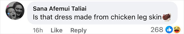 A social media comment humorously asking if a dress is made from chicken leg skin, highlighting reactions to the sheer dress trend. A social media comment humorously asking if a dress is made from chicken leg skin, highlighting reactions to the sheer dress trend.