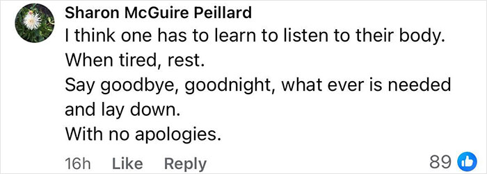 Comment about listening to the body and resting, relating to Kate Middleton's candid cancer confession and difficulty functioning normally.