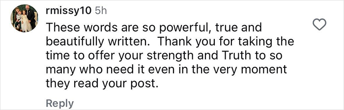 Comment expressing gratitude for powerful and truthful words offering strength to those affected by Texas floods tragedy.