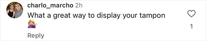 Comment stating a sarcastic remark about displaying a bedazzled tampon accessory on social media.