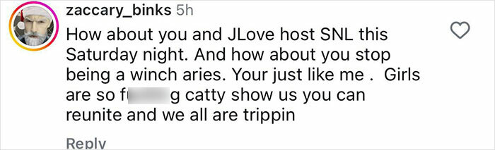 Screenshot of an Instagram comment discussing Sarah Michelle Gellar and Jennifer Love Hewitt at a premiere.