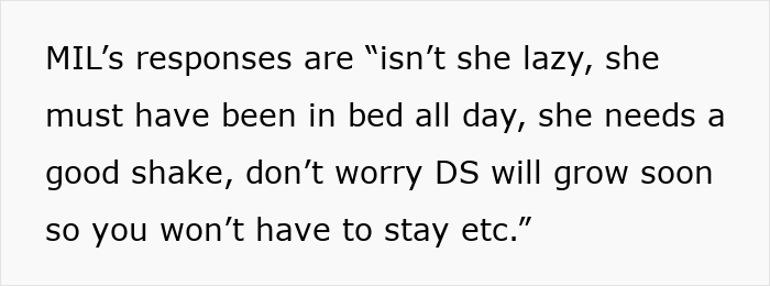Text showing a mother-in-law&rsquo;s negative responses including calling her lazy and offering unsolicited advice, revealing deception.