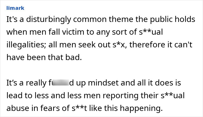 Comment discussing the mindset and issues surrounding sexual abuse victims related to viral predator Sister Hong secretly filming intimate encounters.