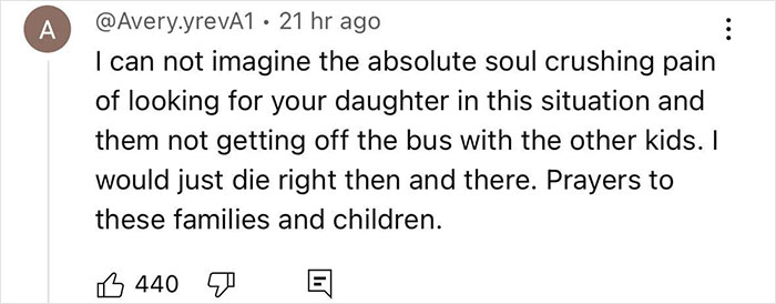 Screenshot of a social media comment expressing heartbreak over the Camp Mystic counselor returning last surviving kids to parents.
