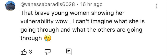 Comment on social media about a Camp Mystic counselor expressing vulnerability during a heartbreaking moment with surviving kids.