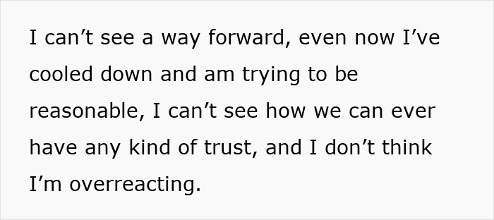 Text passage expressing a woman&rsquo;s struggle to trust her husband after discovering he texted his mother and lied.