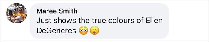 Comment by Maree Smith expressing disappointment about Ellen DeGeneres, related to C&eacute;line Dion fans' reaction.