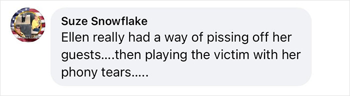 Screenshot of a social media comment criticizing Ellen DeGeneres, reflecting C&eacute;line Dion fans' anger over a rude interview.