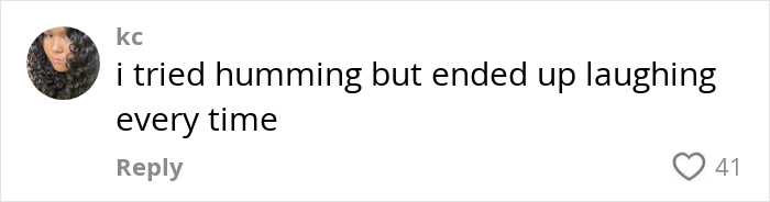 User comment on social media about trying a weird habit related to mental and physical health, mentioning humming and laughing.