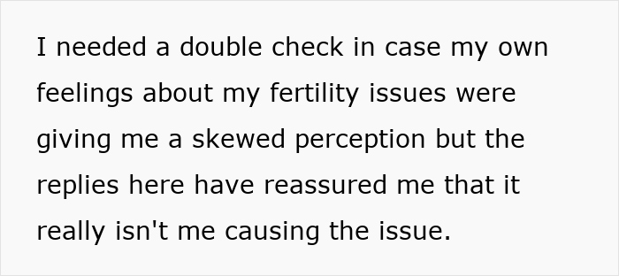 Text expressing reassurance after receiving supportive replies about fertility issues, showing personal reflection. - 13