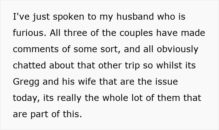 Text message discussing tension among couples due to woman refusing to be go-to nanny on trip, affecting the group vibe. - 16