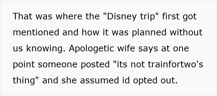 Text excerpt discussing a woman refusing to be the go-to nanny on a couples’ trip, causing tension among friends. - 24