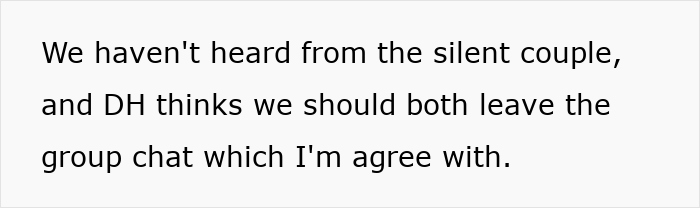Text message discussing group chat issues and tension on a couples’ trip involving woman refusing to be go-to nanny. - 27